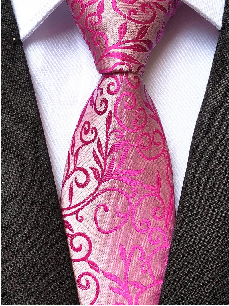 Ctskyte Men's Handmade Fuscia Ties Fashion Hot Pink Small Floral Wedding Dance Neckties - Image 2